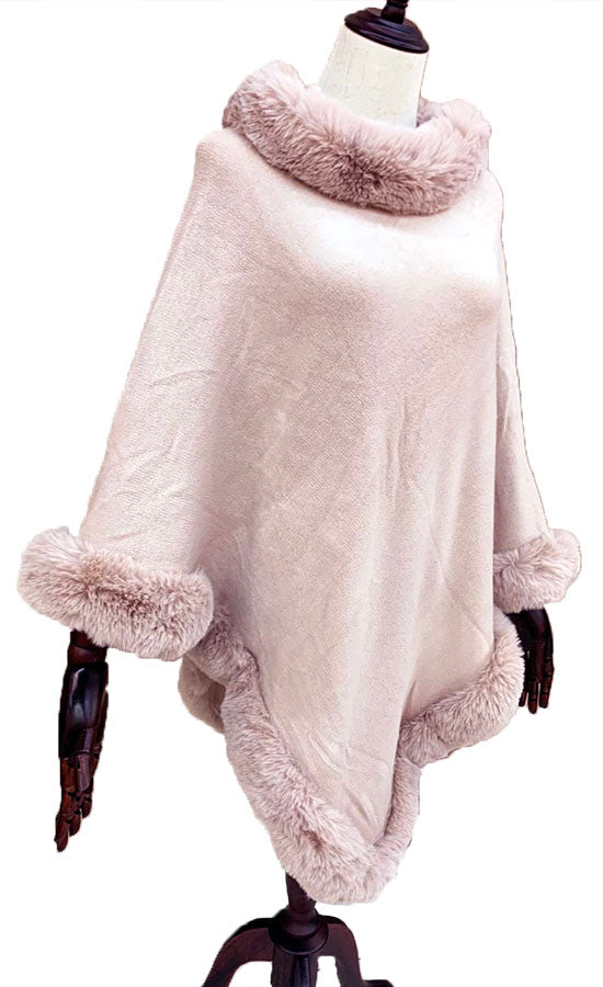 Faux Fur Trim Poncho Cape-SHW2017