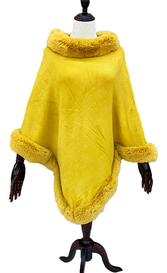 Faux Fur Trim Poncho Cape-SHW2017