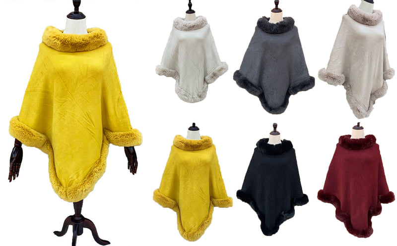 Faux Fur Trim Poncho Cape-SHW2017