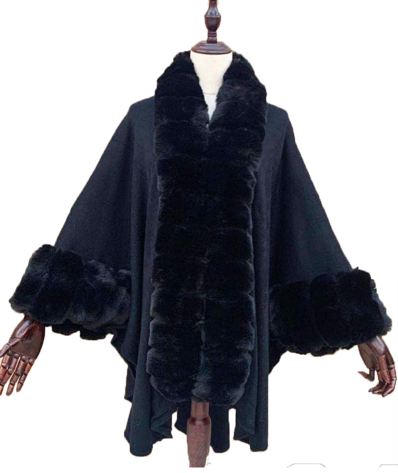 Luxury Faux Fur Trim Cape-SHW2019