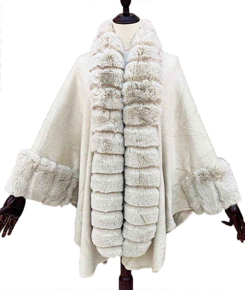 Luxury Faux Fur Trim Cape-SHW2019