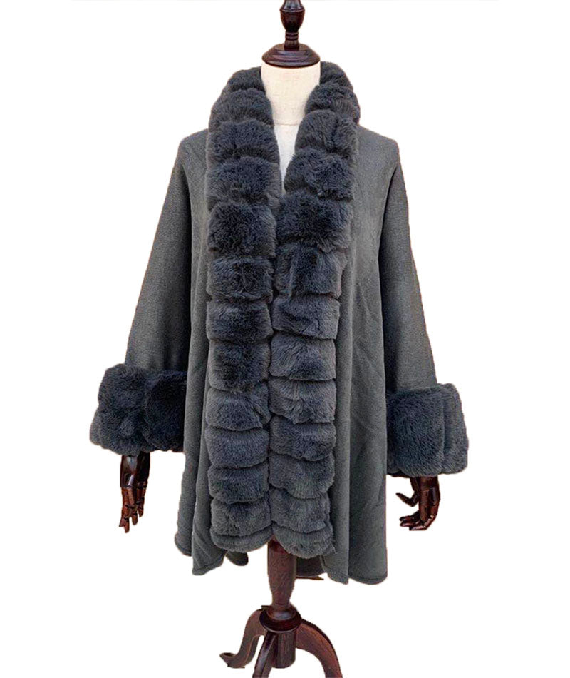 Luxury Faux Fur Trim Cape-SHW2019