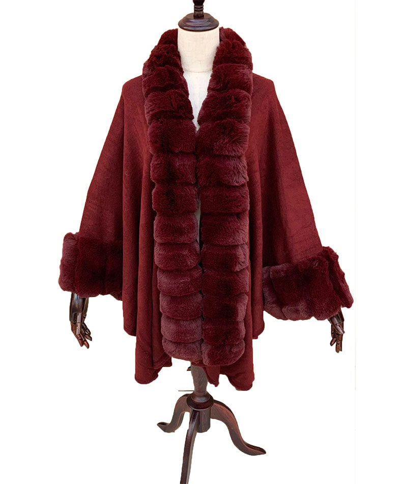 Luxury Faux Fur Trim Cape-SHW2019