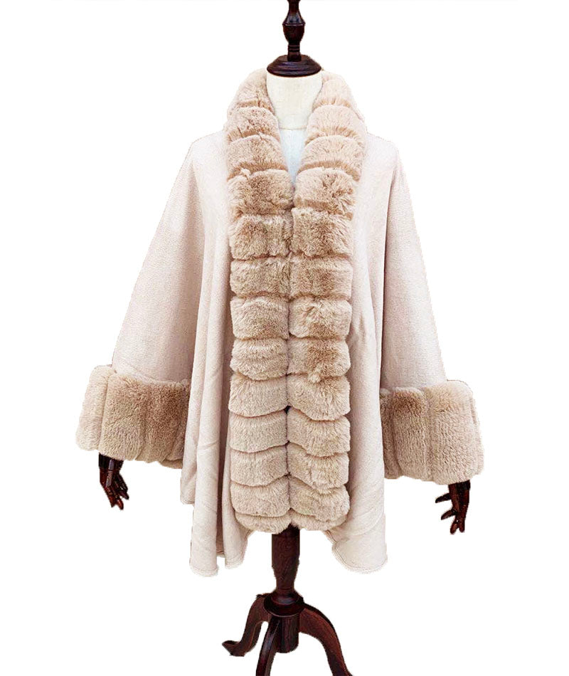 Luxury Faux Fur Trim Cape-SHW2019