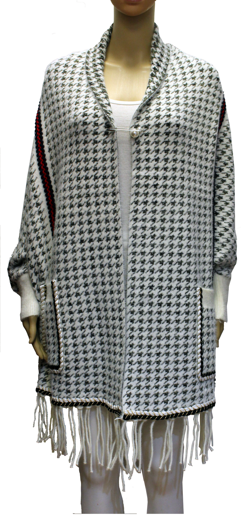 Houndstooth Fringe Knit Shawl-SHW2101