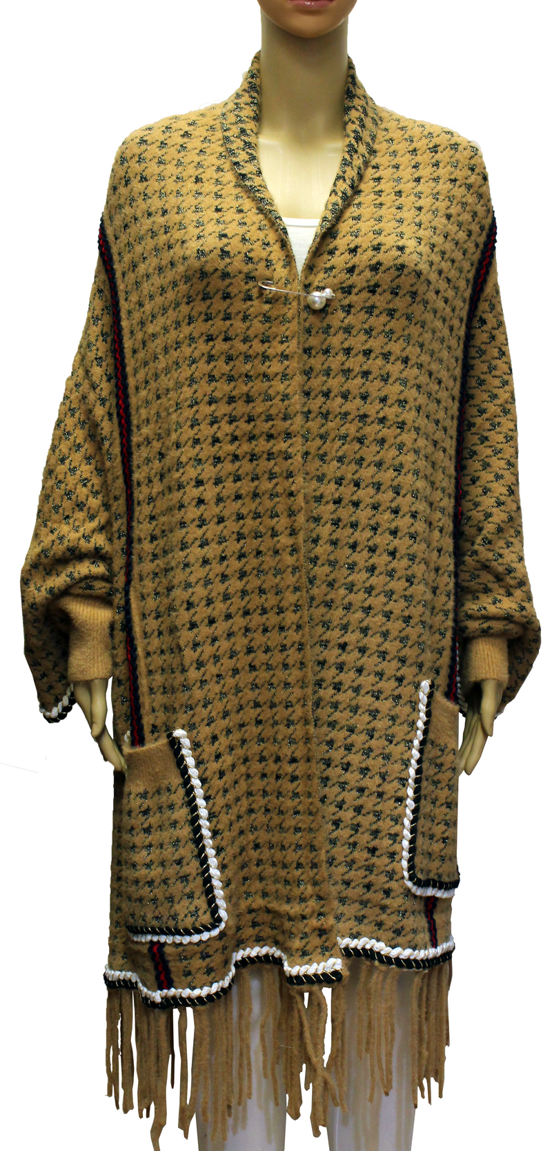 Houndstooth Fringe Knit Shawl-SHW2101