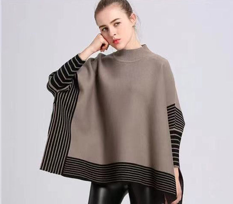 Striped Edge Knit Poncho-SHW2104