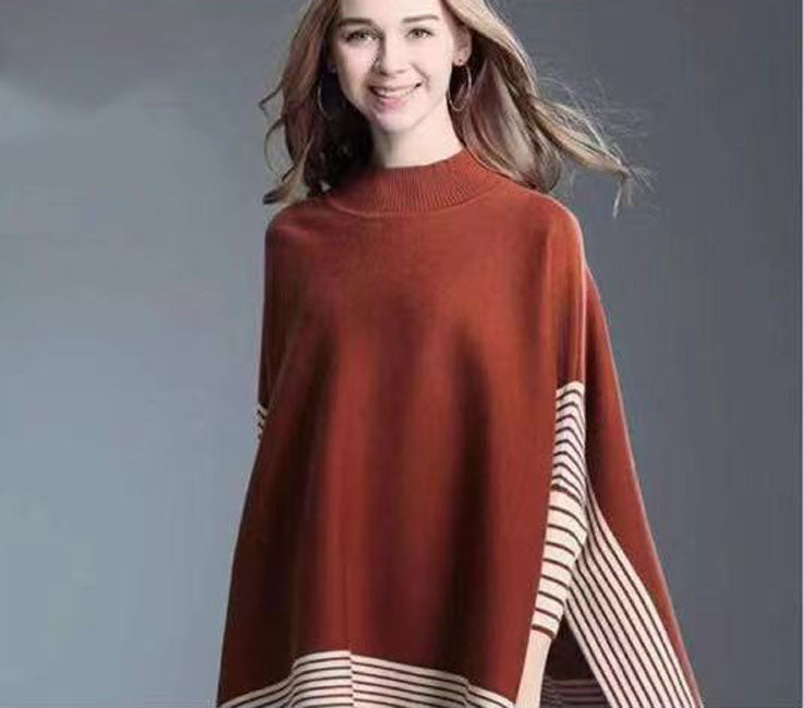 Striped Edge Knit Poncho-SHW2104