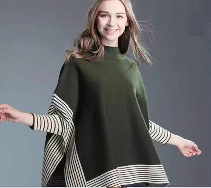 Striped Edge Knit Poncho-SHW2104
