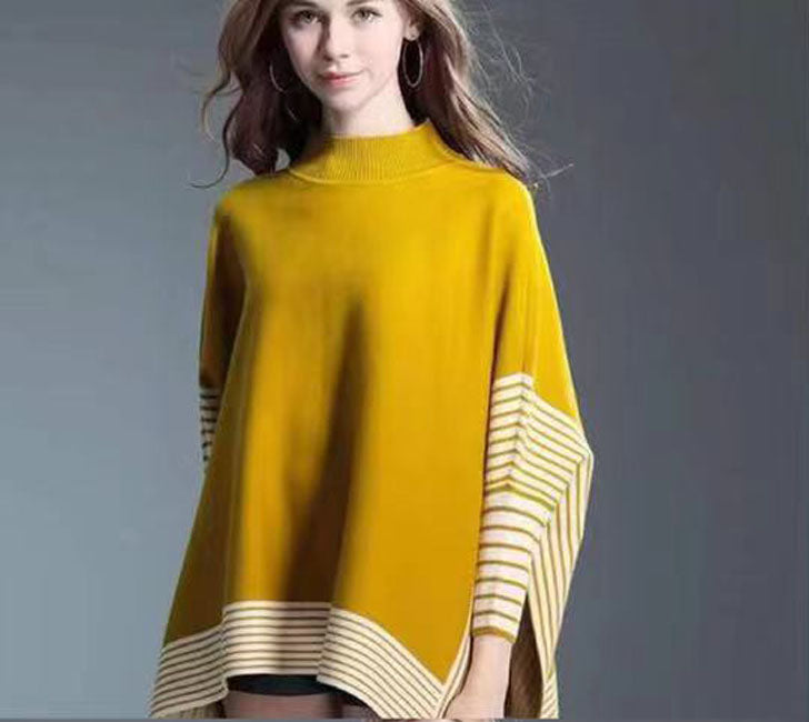 Striped Edge Knit Poncho-SHW2104