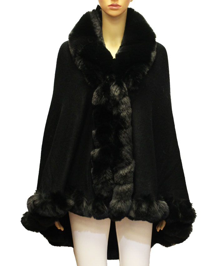 Elegant Faux Fur Trim Cape-SHW2106