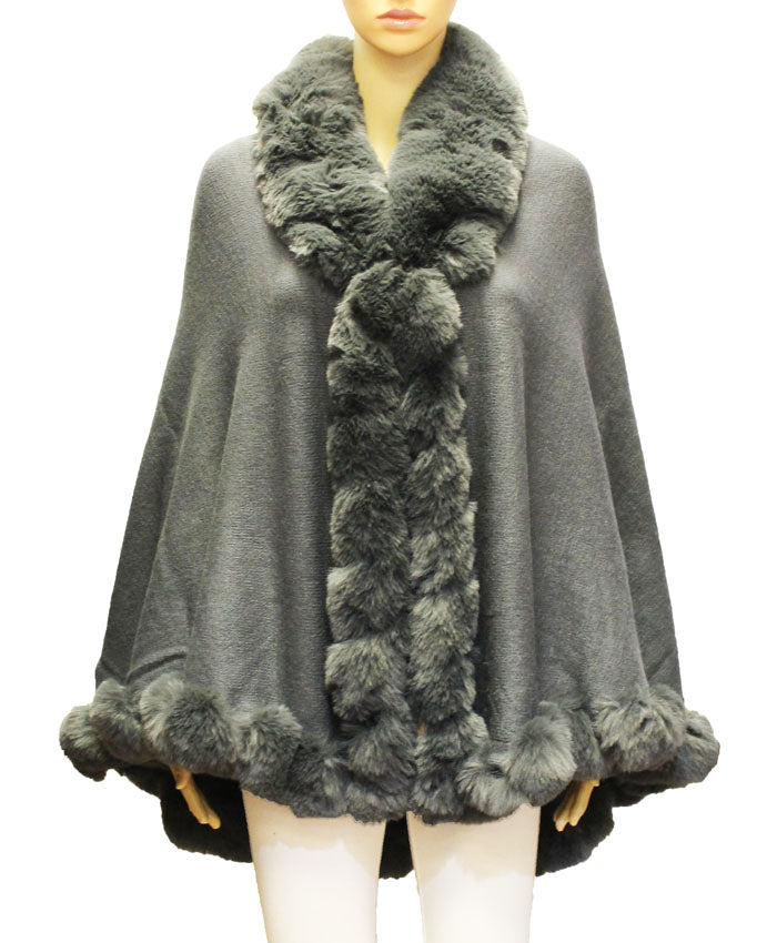 Elegant Faux Fur Trim Cape-SHW2106
