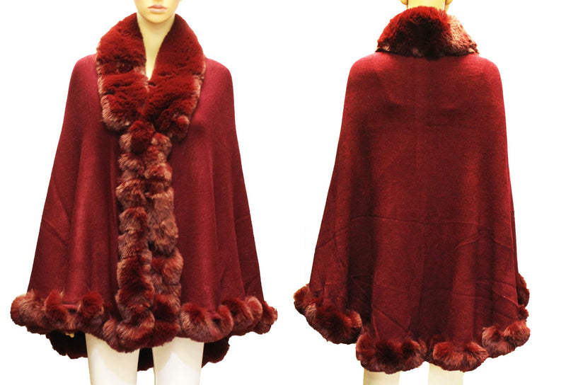 Elegant Faux Fur Trim Cape-SHW2106
