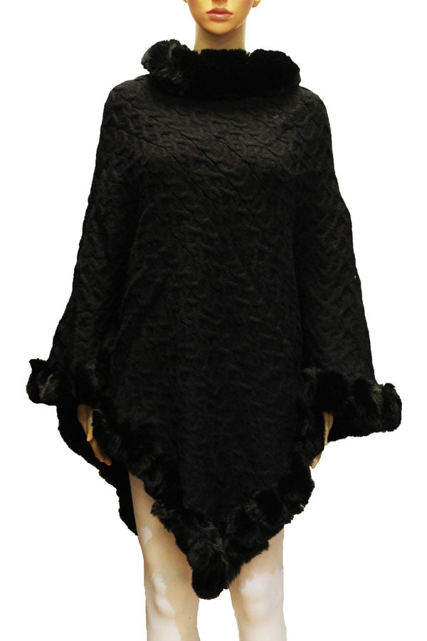 Textured Faux Fur Trim Cape-SHW2107