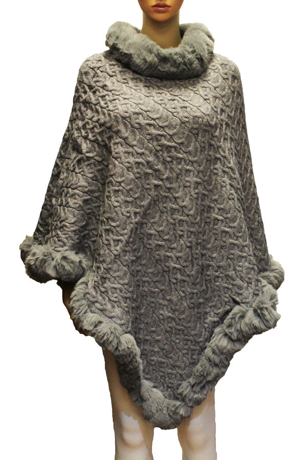 Textured Faux Fur Trim Cape-SHW2107