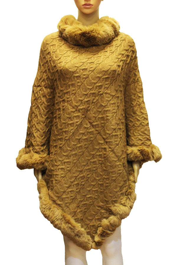 Textured Faux Fur Trim Cape-SHW2107