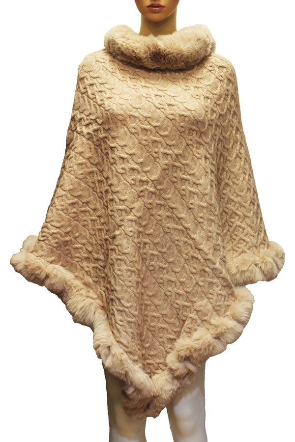 Textured Faux Fur Trim Cape-SHW2107