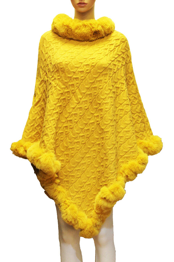 Textured Faux Fur Trim Cape-SHW2107