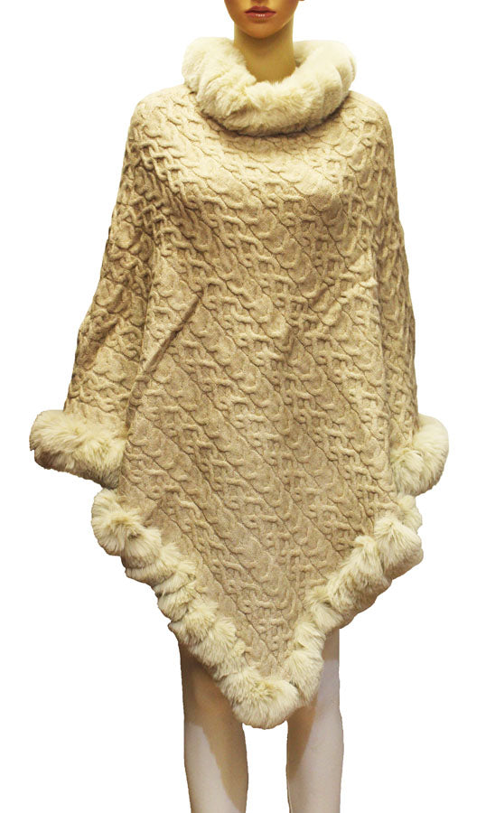 Textured Faux Fur Trim Cape-SHW2107