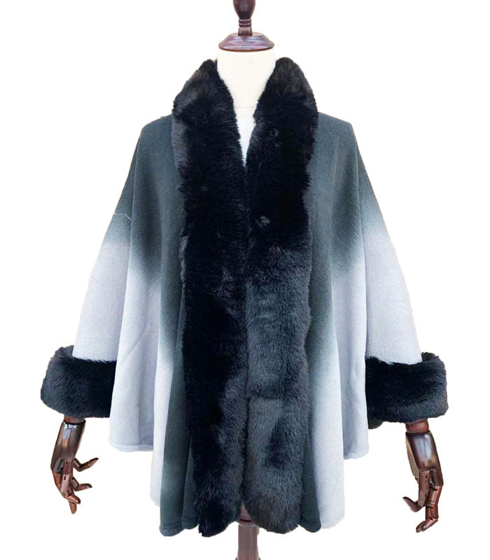 Gradient Faux Fur Trim Cape-SHW2204