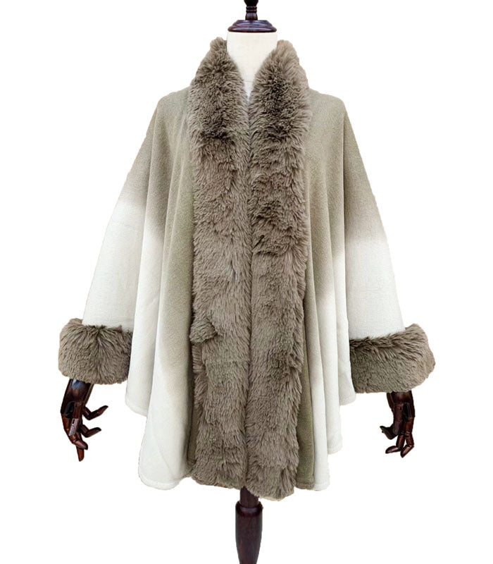 Gradient Faux Fur Trim Cape-SHW2204