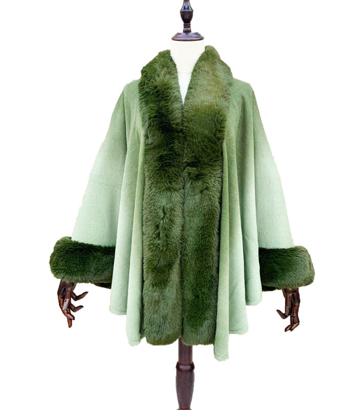 Gradient Faux Fur Trim Cape-SHW2204