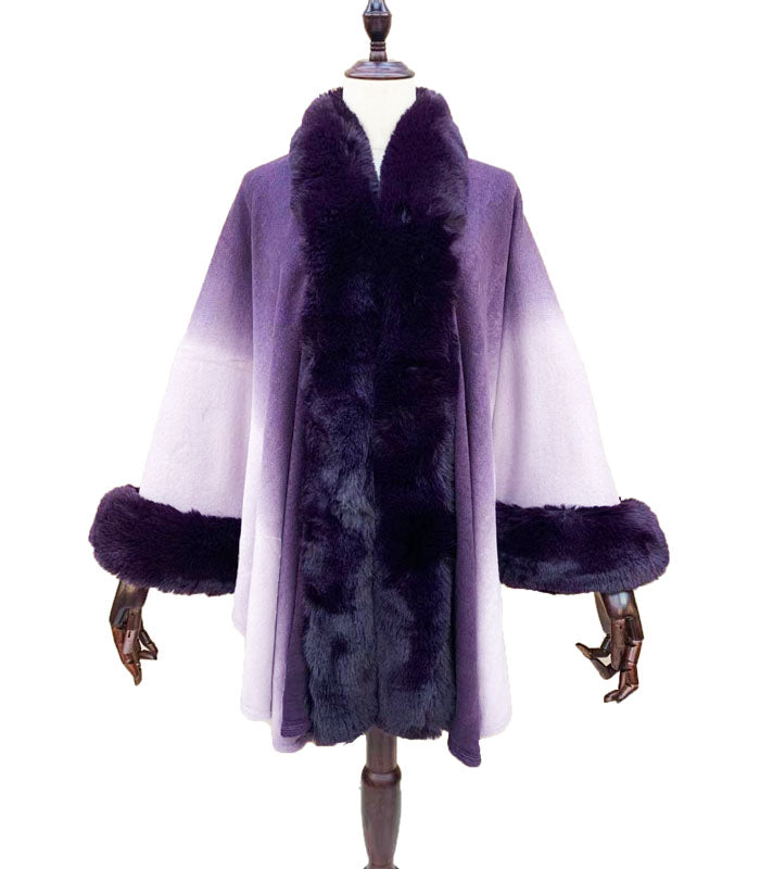 Gradient Faux Fur Trim Cape-SHW2204