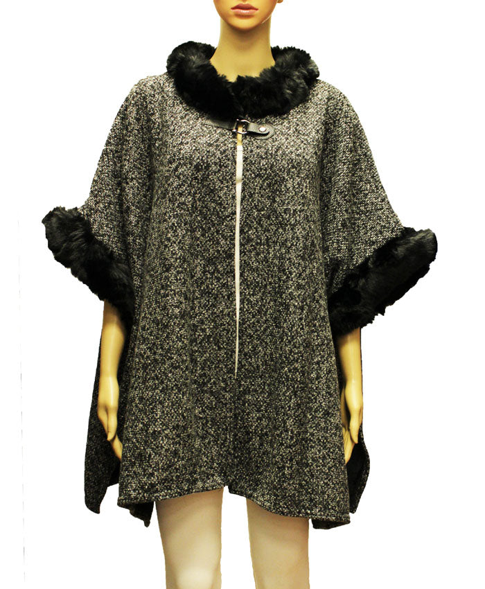Chic Faux Fur Trim Poncho-SHW2206