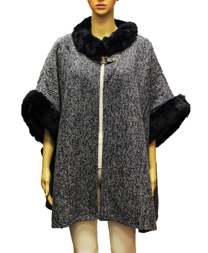 Chic Faux Fur Trim Poncho-SHW2206