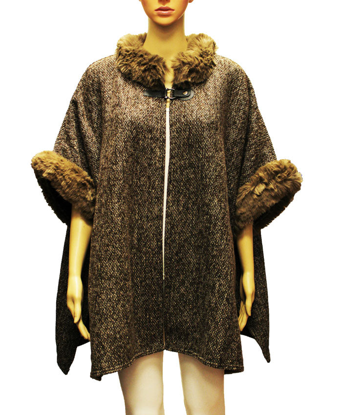Chic Faux Fur Trim Poncho-SHW2206