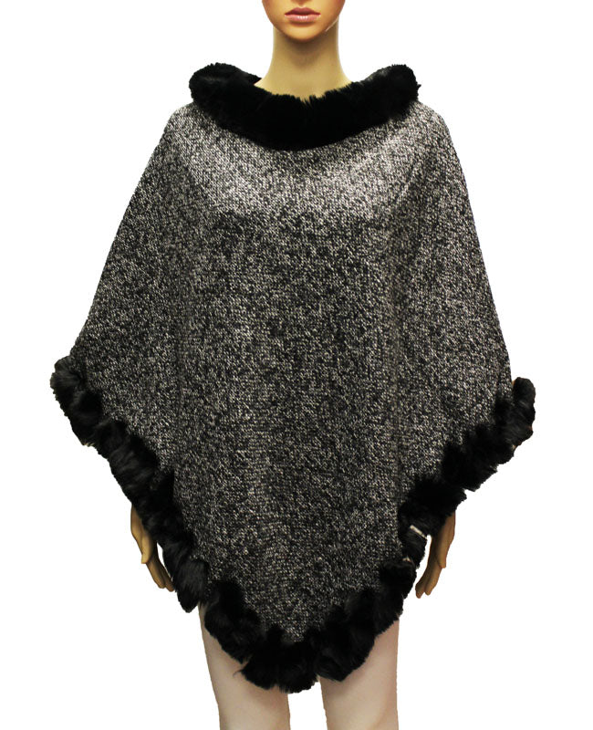 Elegant Faux Fur Trim Poncho-SHW2207