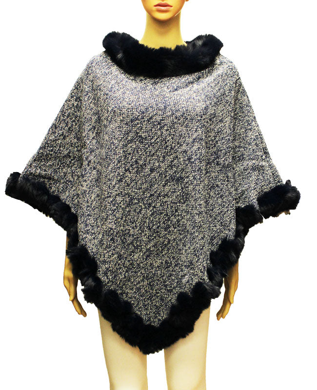 Elegant Faux Fur Trim Poncho-SHW2207