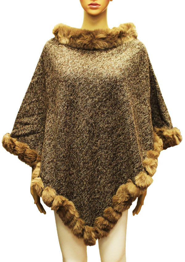 Elegant Faux Fur Trim Poncho-SHW2207