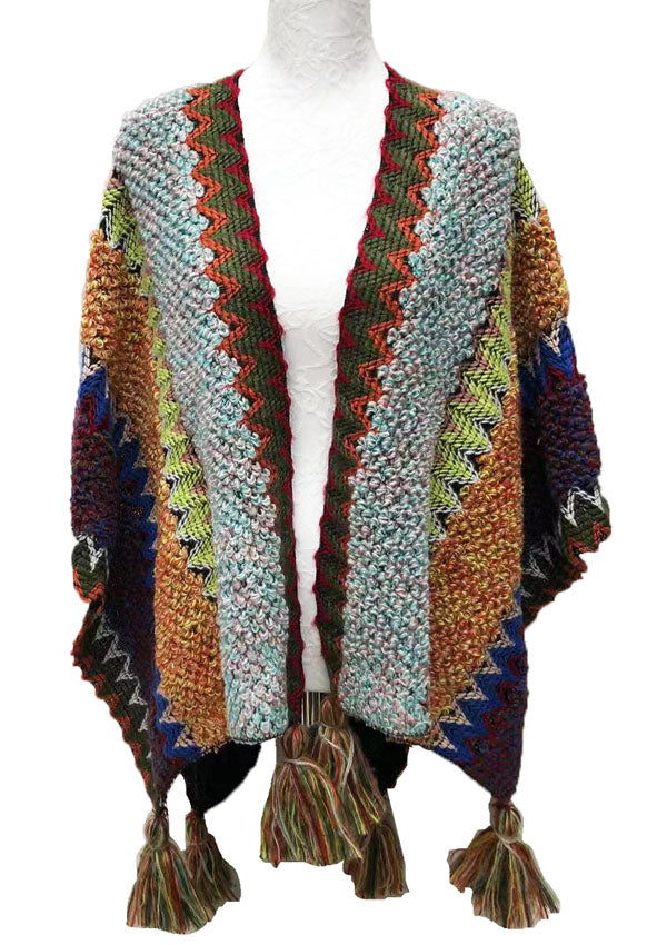 Boho Tassel Knit Shawl Wrap-SHW2209