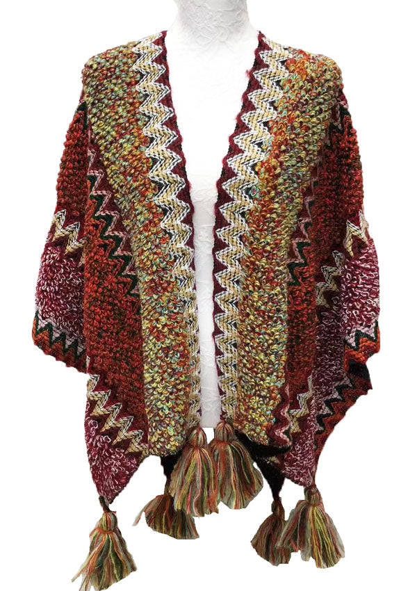 Boho Tassel Knit Shawl Wrap-SHW2209
