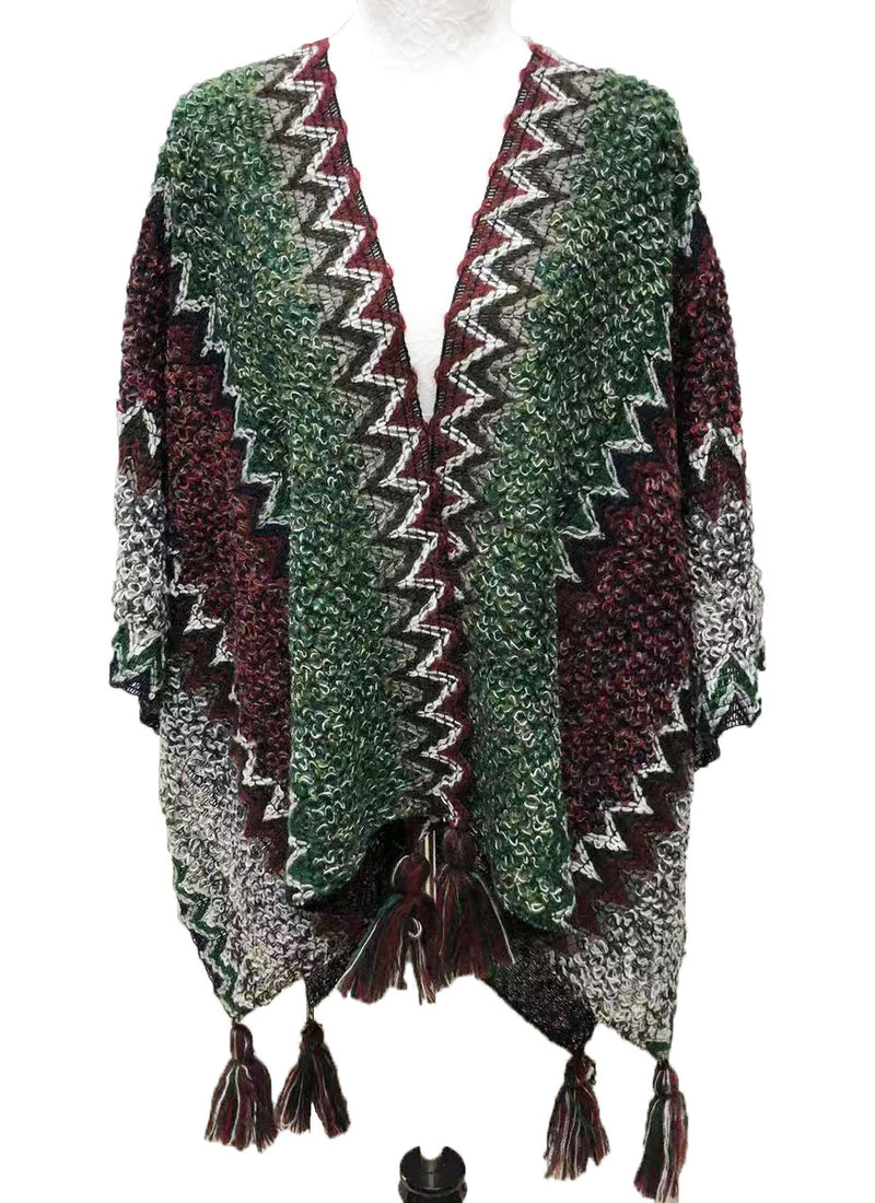 Boho Tassel Knit Shawl Wrap-SHW2209