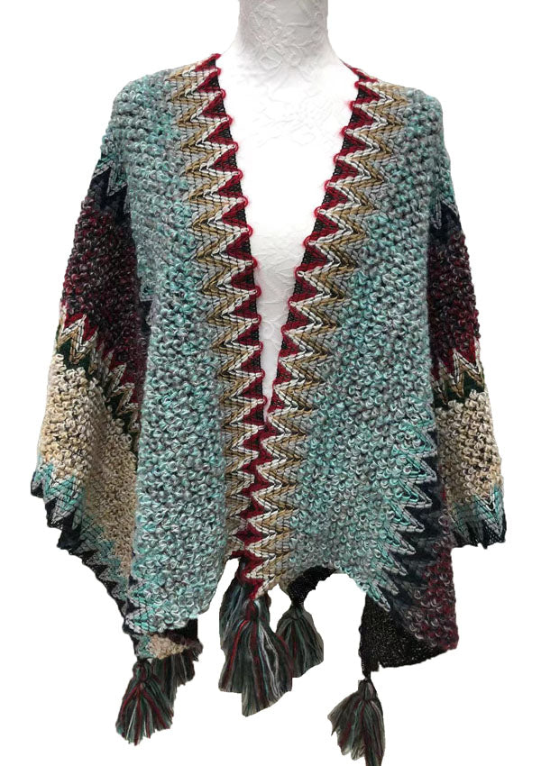 Boho Tassel Knit Shawl Wrap-SHW2209