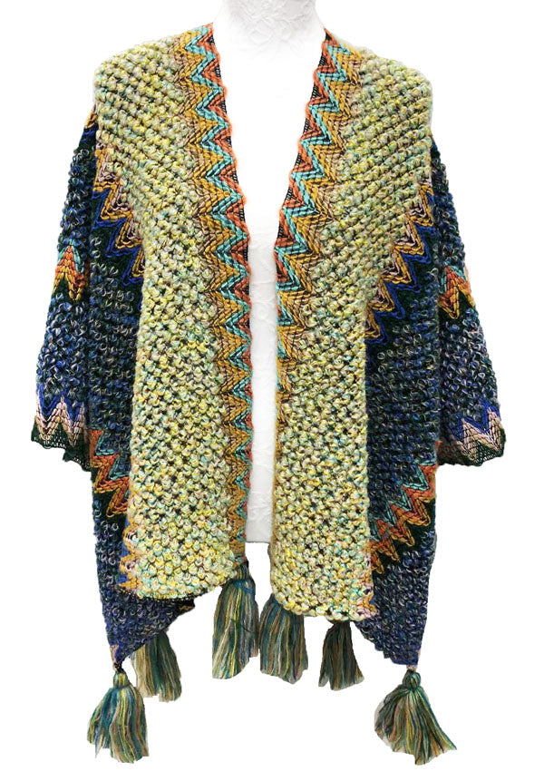 Boho Tassel Knit Shawl Wrap-SHW2209