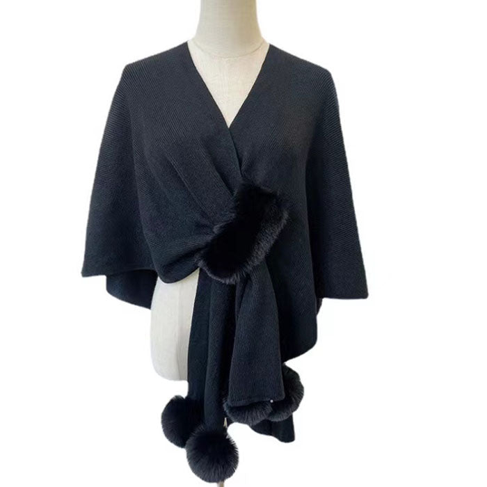 Chic Wrap Shawl with Pom-Poms-SHW2210