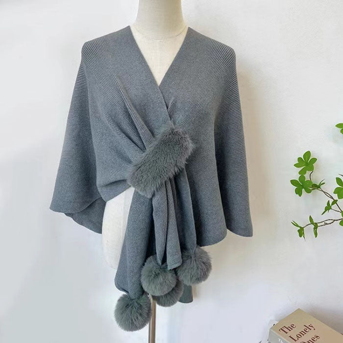 Chic Wrap Shawl with Pom-Poms-SHW2210