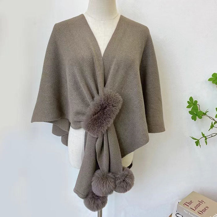 Chic Wrap Shawl with Pom-Poms-SHW2210