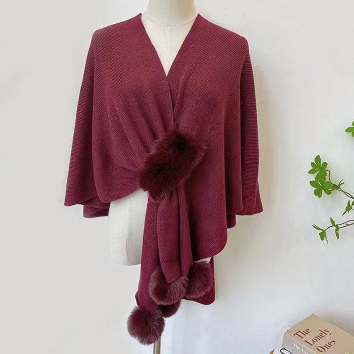 Chic Wrap Shawl with Pom-Poms-SHW2210