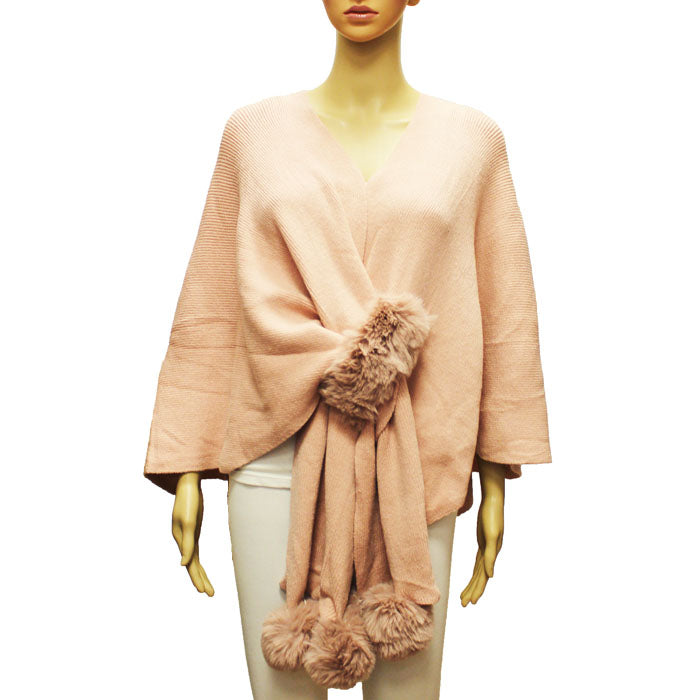 Chic Wrap Shawl with Pom-Poms-SHW2210
