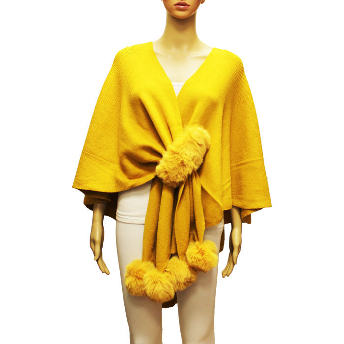 Chic Wrap Shawl with Pom-Poms-SHW2210