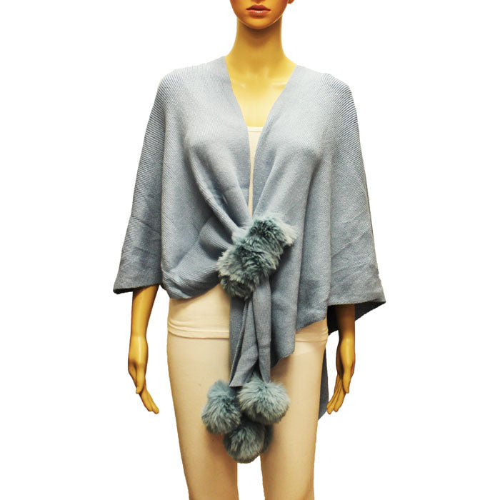 Chic Wrap Shawl with Pom-Poms-SHW2210