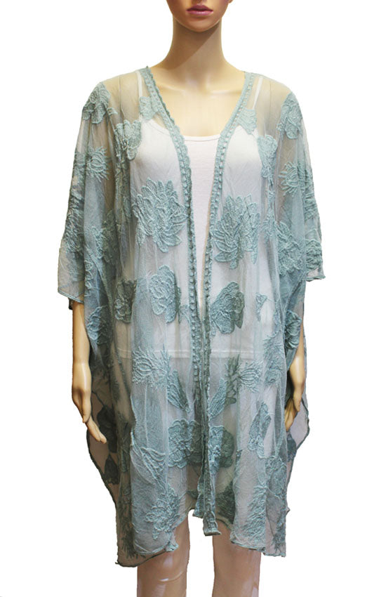 Sheer Floral Embroidered Kimono-SHW2307