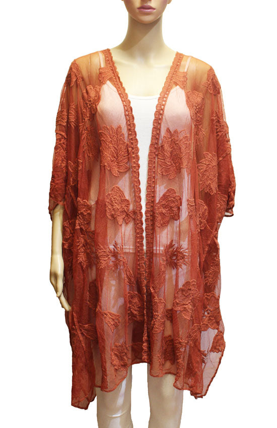 Sheer Floral Embroidered Kimono-SHW2307
