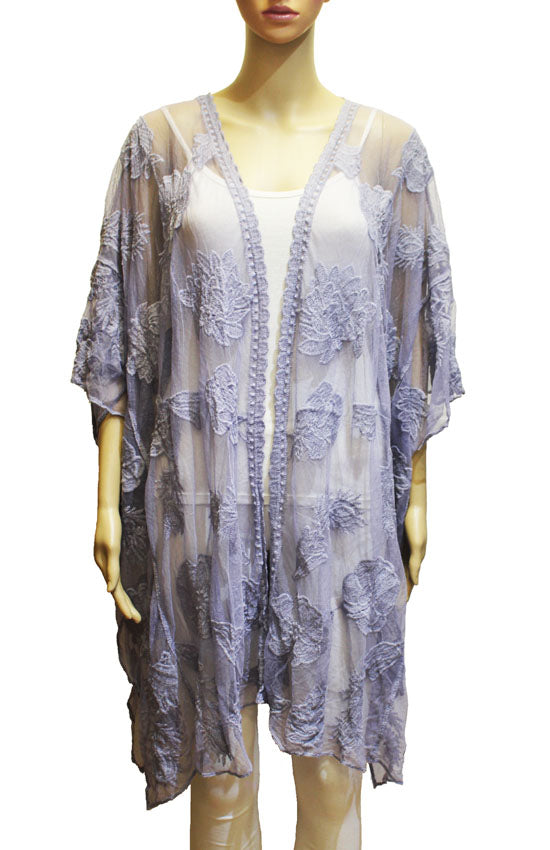 Sheer Floral Embroidered Kimono-SHW2307