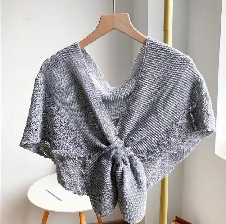 Knit Bowknot Shoulder Shawl-SHW2201