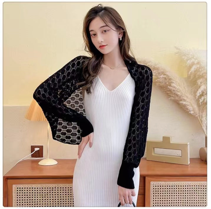 Textured Knit Long Sleeve Shrug-SHW2203